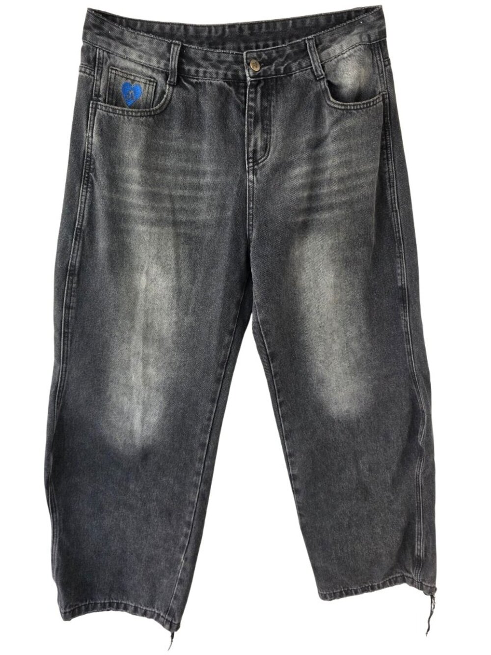 Aelfric Eden Mens Wide Leg Distressed Black Gray Jeans Sz 36x30 Raw Hem Grunge